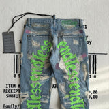 Neon Green Distressed Denim