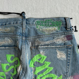 Neon Green Distressed Denim