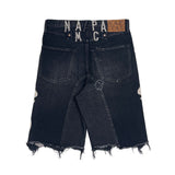 Kapital Kountry SS18 14Oz Denim 5P Bone/Skeleton Embroidered Shorts (Dark Wash Black)